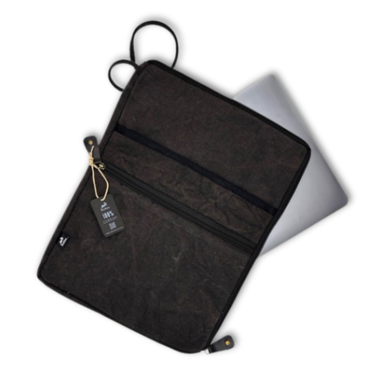 Stonewash Charcoal Large Laptop Pouch - Slim, Portable, and Stylish Organizer with Quick Access Design and Extra Side Pocket - SHAMTAM.COM