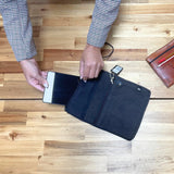 Stonewash Charcoal Tablet Pouch - Slim, Portable, and Stylish Cotton Organizer with Quick Access Design and Extra Side Pocket - SHAMTAM.COM