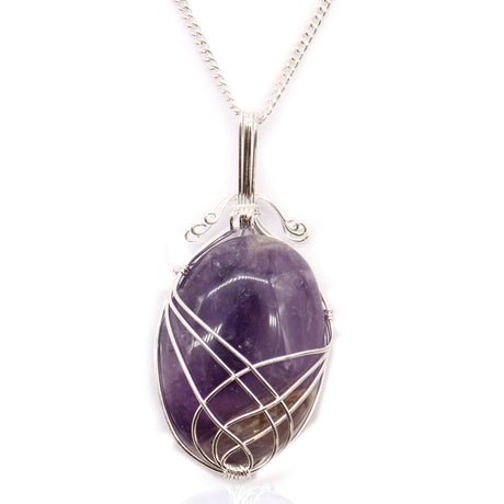 Amethyst Necklace Swirl Wrapped Gemstone - SHAMTAM.COM