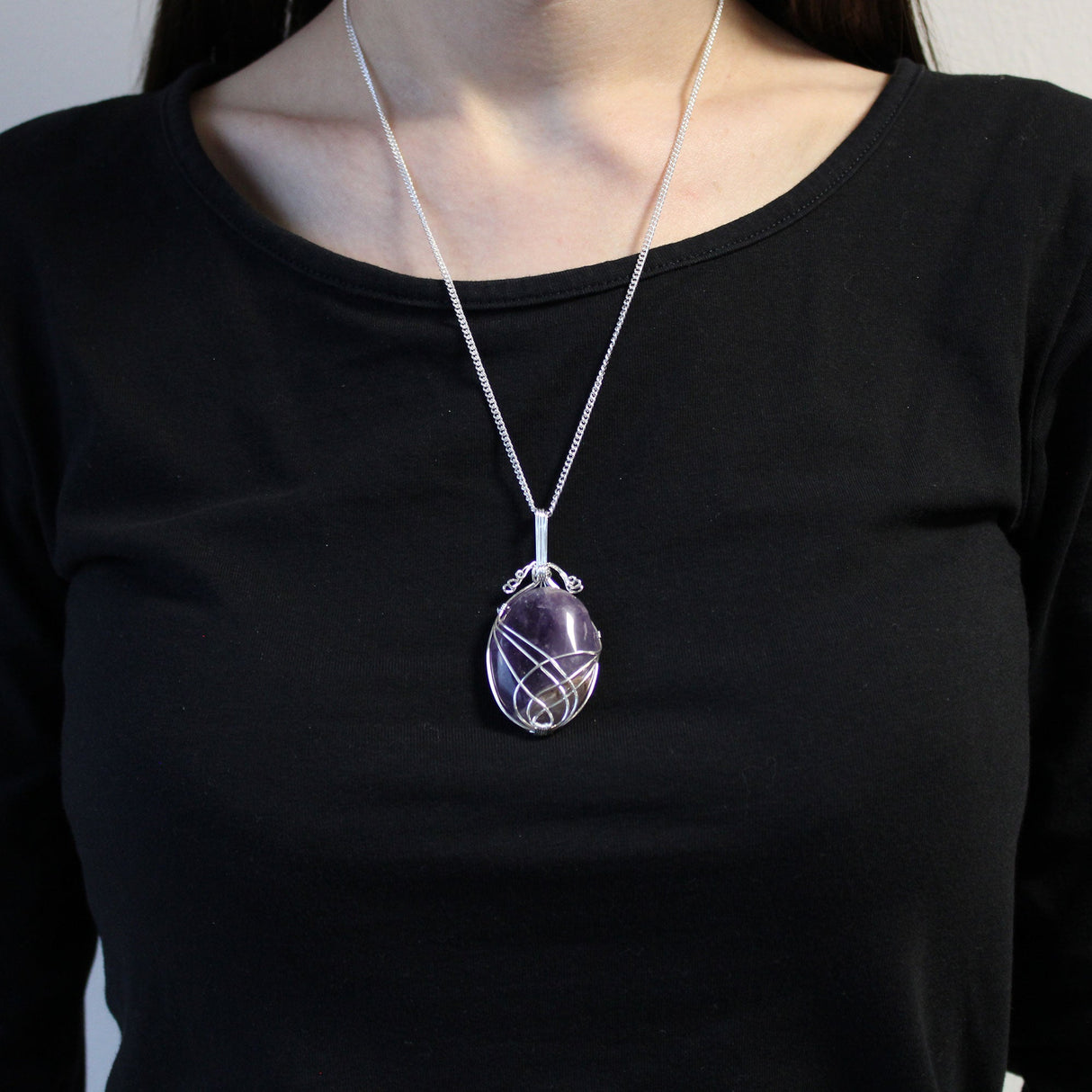 Amethyst Necklace Swirl Wrapped Gemstone - SHAMTAM.COM