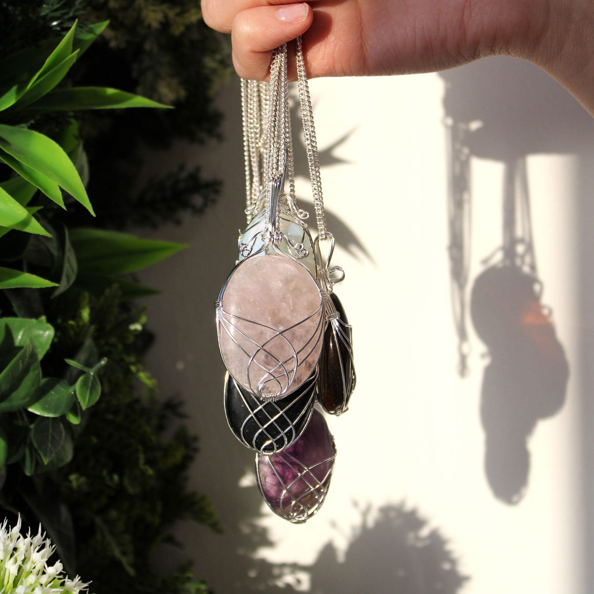 Rose Quartz Necklace Swirl Wrapped Gemstone - SHAMTAM.COM