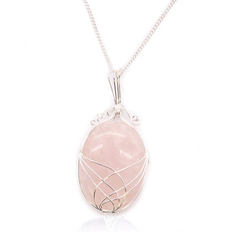 Rose Quartz Necklace Swirl Wrapped Gemstone - SHAMTAM.COM