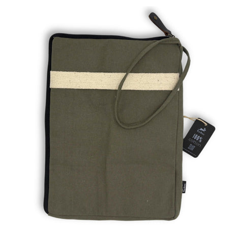 Olive Canvas Tablet Pouch with Quick Access Design and Extra Side Pocket - Slim, Portable, and Stylish Organizer for On - the - Go Lifestyles - SHAMTAM.COM