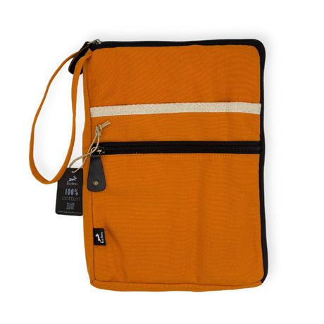 Stylish Orange Canvas Tablet Pouch with Quick Access Design and Extra Pocket - 100% Cotton, Slim & Portable - SHAMTAM.COM