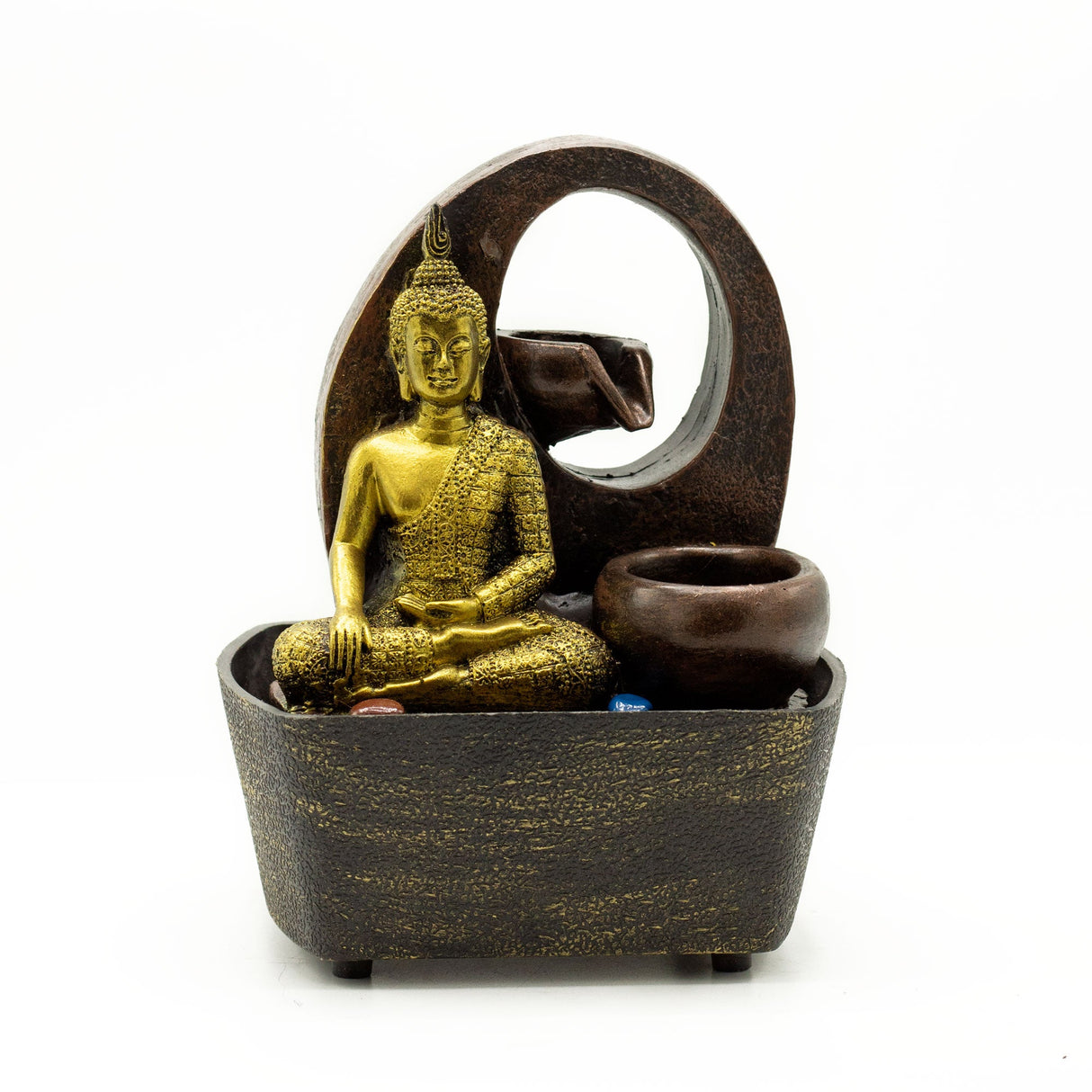 Tabletop Fountain - 21.5cm - Golden Buddha & Pots - SHAMTAM.COM