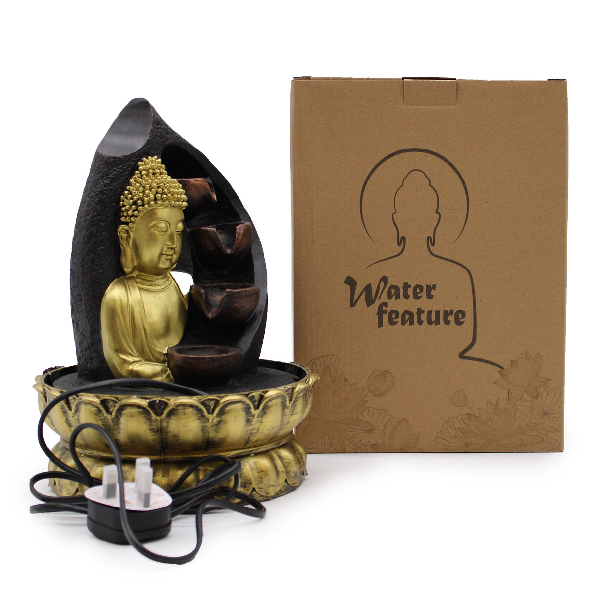 Tabletop Fountain - 30cm - Golden Buddha & Pouring Pots - SHAMTAM.COM