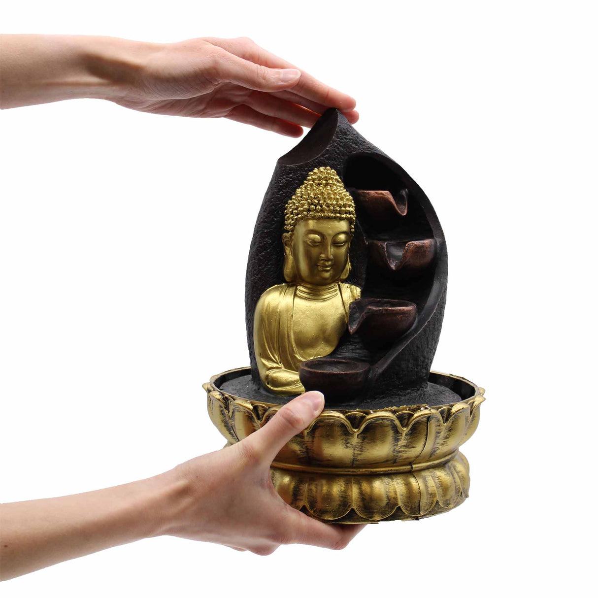 Tabletop Fountain - 30cm - Golden Buddha & Pouring Pots - SHAMTAM.COM