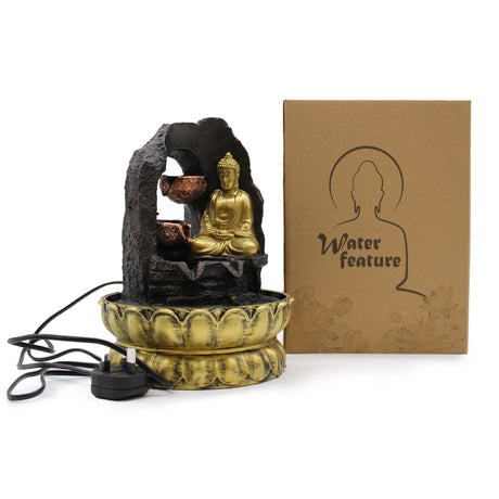 Tabletop Fountain - 30cm - Golden Meditating Buddha - SHAMTAM.COM