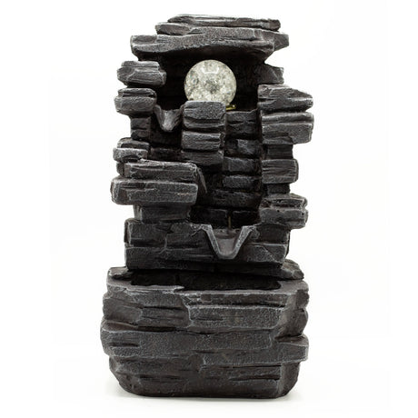 Tabletop Fountain - 35cm - Slab Rocks Formation & Crystal Ball - SHAMTAM.COM