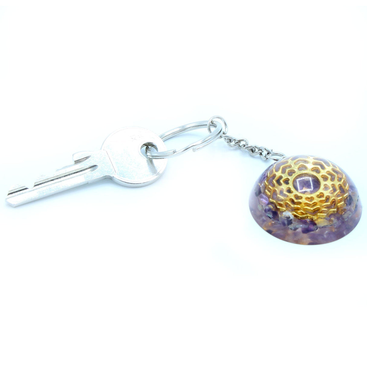 Talisman Keychain Orgonite Power - Amethyst Mandala Hearts - SHAMTAM.COM