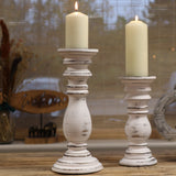 Tall Distressed Whitewash Mango Wood Candle Stand - Classic Vintage Home Decor 37x10cm - SHAMTAM.COM