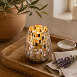 Candele in Vaso di Vetro Alto - Mosaico Ambra