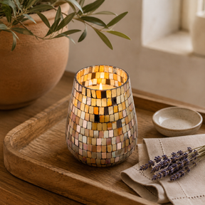Candele in Vaso di Vetro Alto - Mosaico Ambra