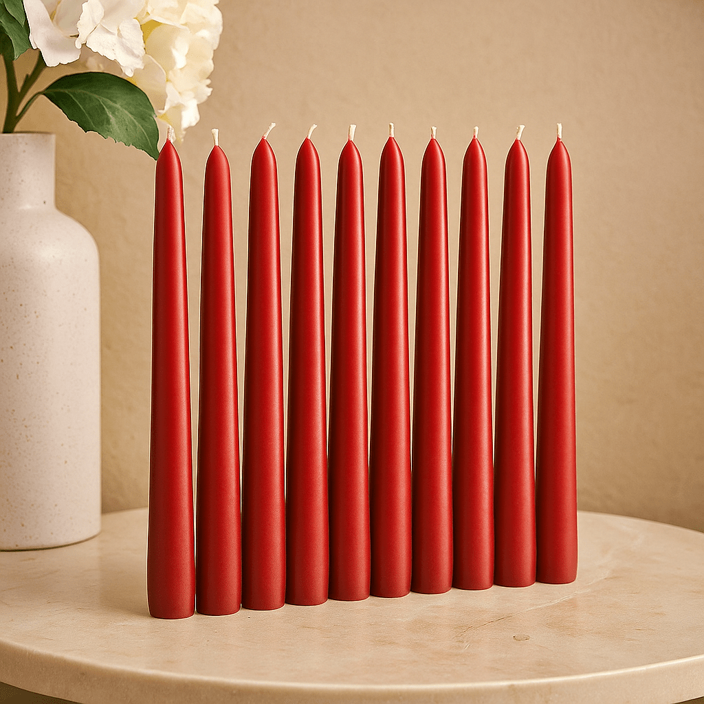 Bordeauxrote Stabkerzen, 10er-Pack, lange Brenndauer