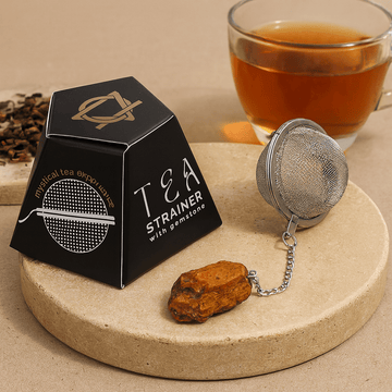 Infusor de Chá, Pedra Preciosa Olho de Tigre Dourado