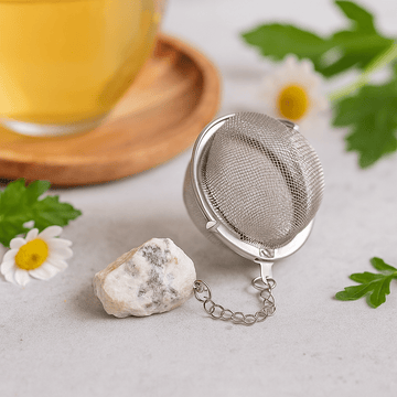 Tea Strainer Stainless Steel With Raw Rainbow Moonstone