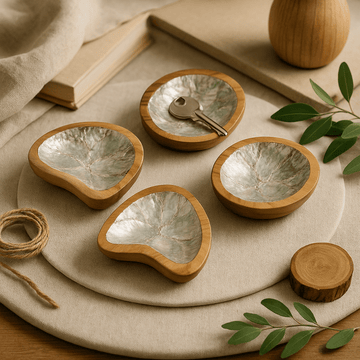 Teak Mini Bowls Shell Decor Set of 4