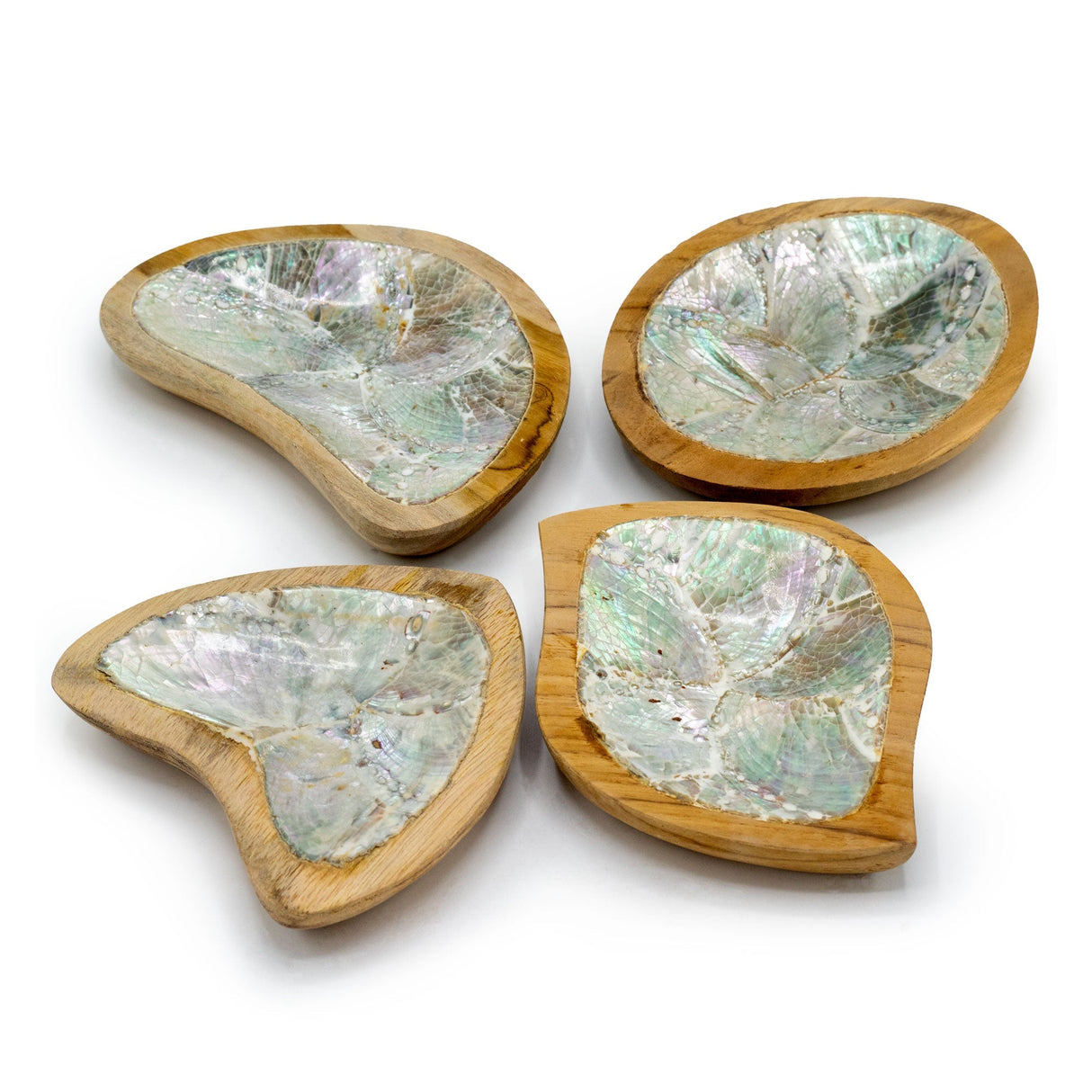 Set of 4 Teak Mini Bowls with Shell Decor (assorted) - SHAMTAM.COM