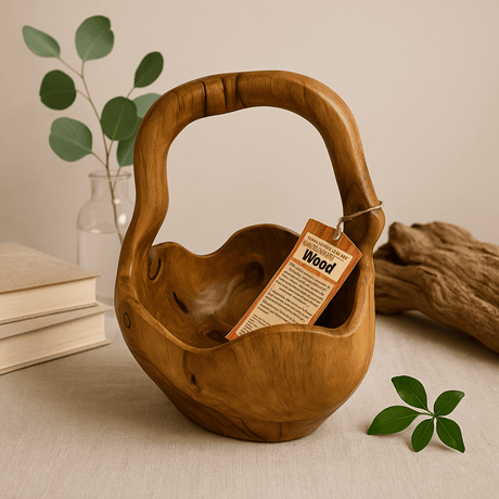 Teak Root Bowl Back Handle 25cm - SHAMTAM.COM