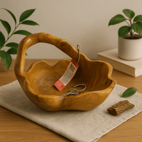 Teak Root Bowl Back Handle 30cm - SHAMTAM.COM