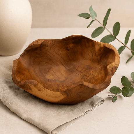 Teak Wood Fruit Bowl 21 x 9 cm - SHAMTAM.COM