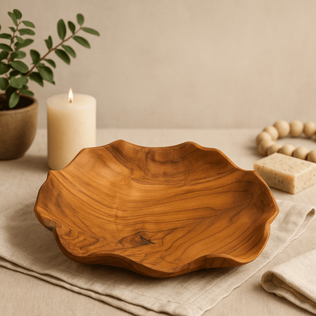 Teak Wood Fruit Bowl Round 28cm - SHAMTAM.COM