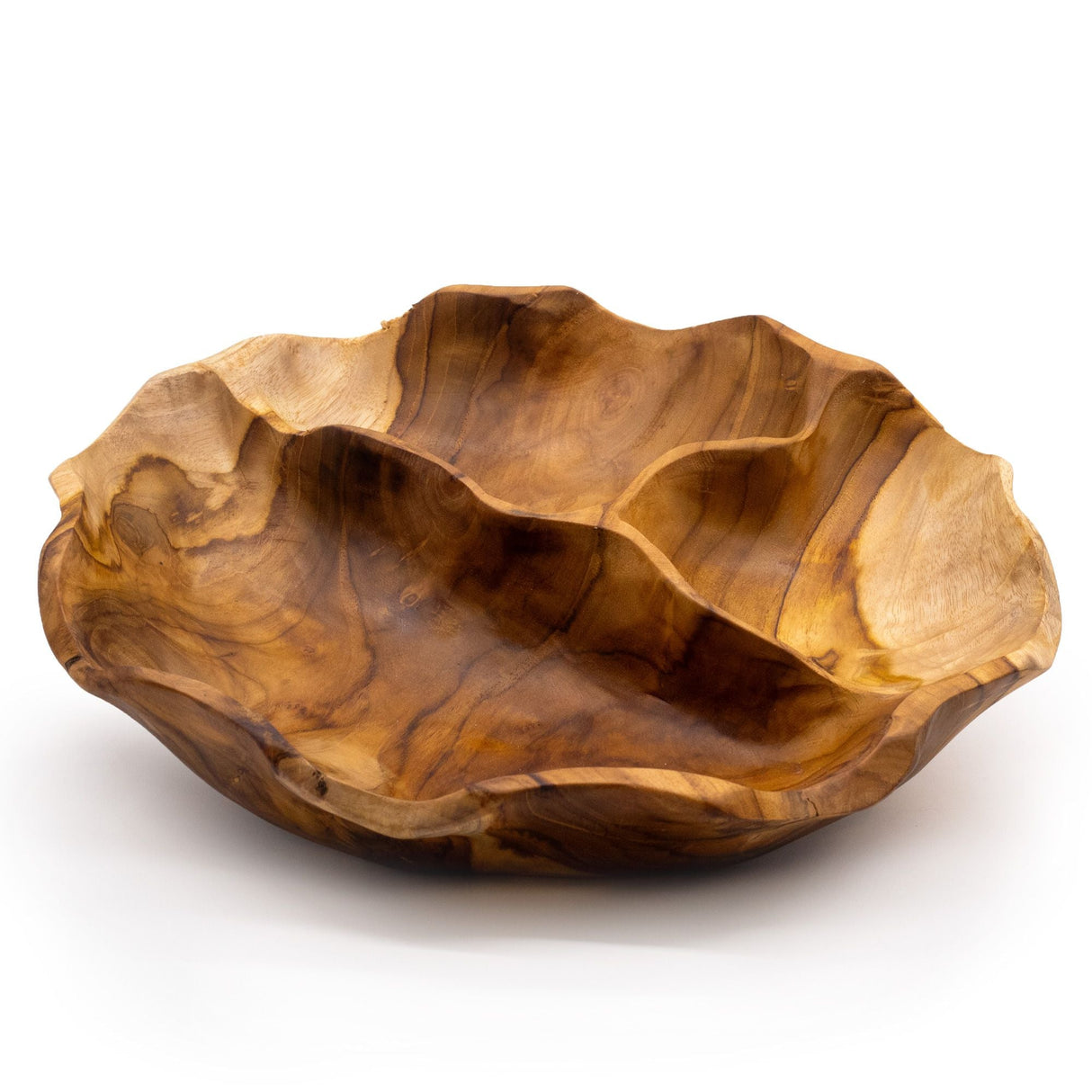 Teak Wood Round Fruit Bowl 3 Section 30x5.5cm - SHAMTAM.COM
