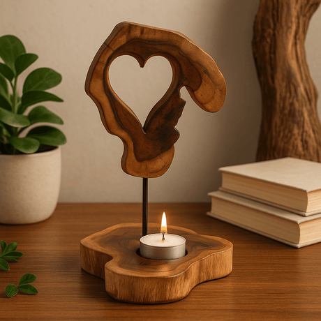Tealight Candle Holder Wooden Heart - SHAMTAM.COM