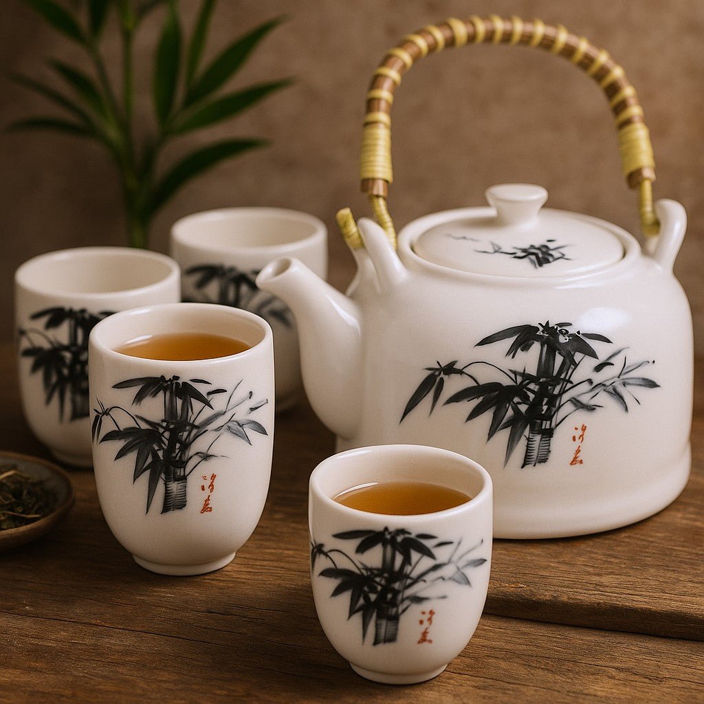 Teapot Set White Stone Oriental - SHAMTAM.COM