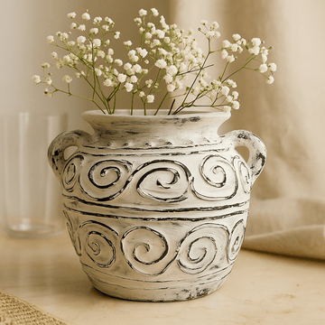 Terracotta Plant Pot With Handles Cream 15cm