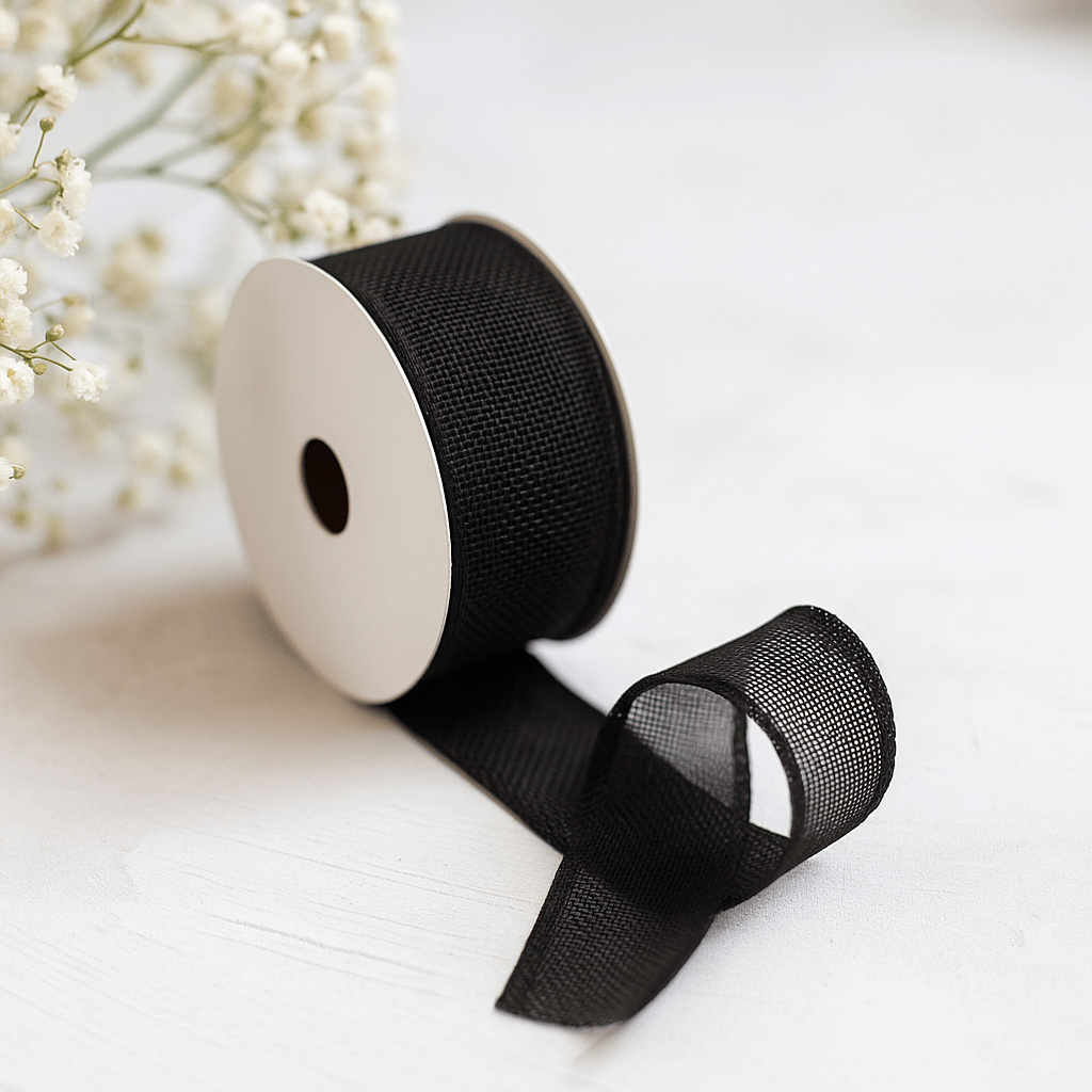 Textured Ribbon 38mm x 20m Roll - Black - SHAMTAM.COM