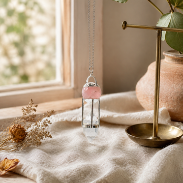 The Heart Whisperer- Double Power Pendulum - Rose Quartz Globe - Clear Quartz Double Terminated