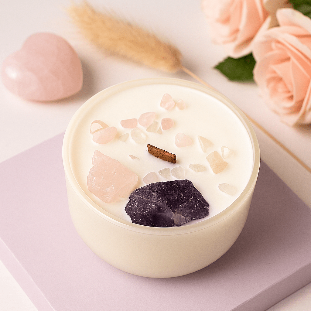 Third Eye Chakra Crystal Candle, Amethyst Rose Quartz - SHAMTAM.COM