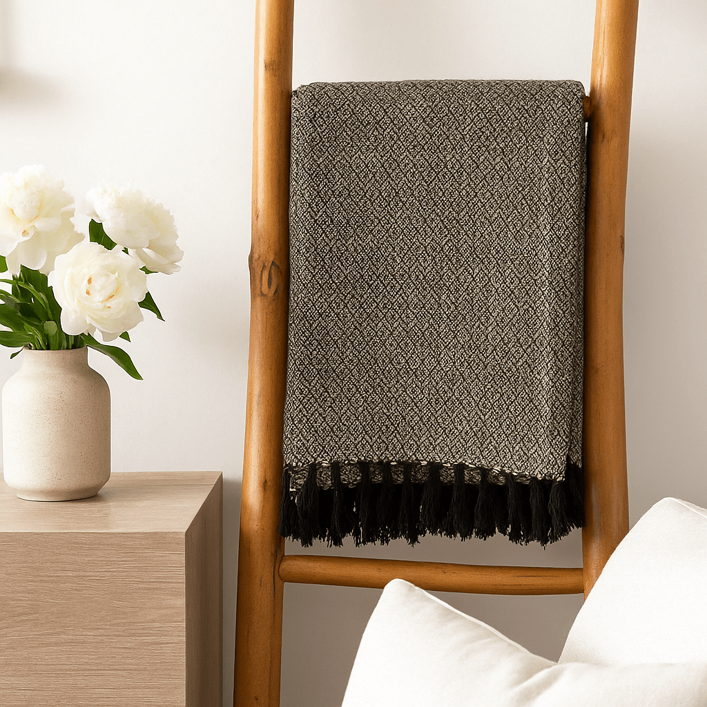 Throw Blanket Boho Charcoal 125x150cm - SHAMTAM.COM