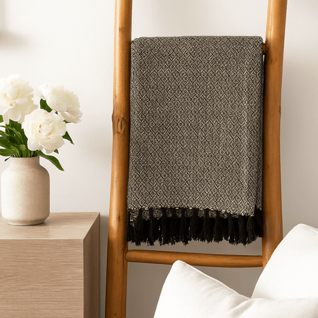 Throw Blanket Boho Charcoal 125x150cm - SHAMTAM.COM