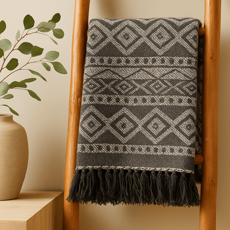 Throw Blanket Boho Grey Geometric 125x150cm - SHAMTAM.COM