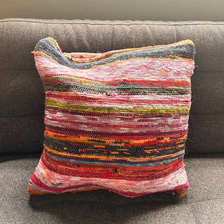 Handcrafted Aqua Blue Rag Rug Cushion Covers - Vibrant Multicolor Woven Throw Pillow for Home Decor - SHAMTAM.COM