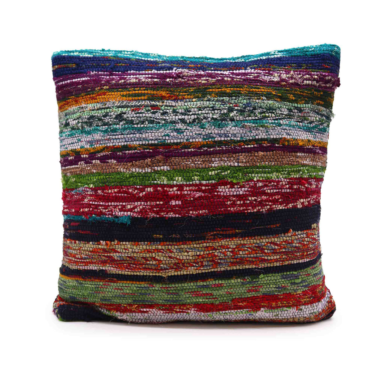 Handcrafted Aqua Blue Rag Rug Cushion Covers - Vibrant Multicolor Woven Throw Pillow for Home Decor - SHAMTAM.COM
