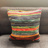 Vibrant Multicolor Rag Rug Cushion Covers - Eclectic Woven Decorative Pillow in Natural Greens - SHAMTAM.COM