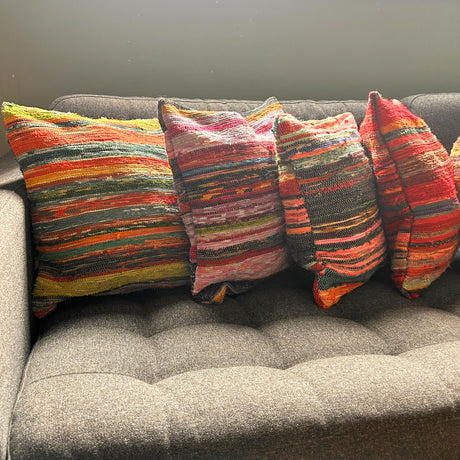 Handcrafted Multicoloured Rag Rug Cushion Covers - Vibrant Woven Throw Pillow for Decorative Accent - SHAMTAM.COM