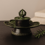 Tibetan Brass Incense Holder Eight Auspicious Symbols Verdigris - SHAMTAM.COM