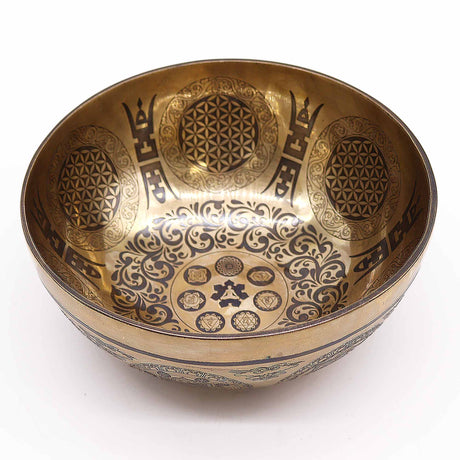 Tibetan Singing Bowl - 21cm - 7 Chakra & Flower of Life Healing Engraved - SHAMTAM.COM