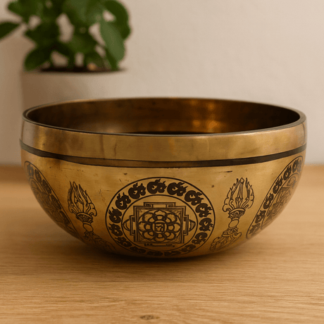 Tibetan Singing Bowl 21cm 5 Buddhas Engraved - SHAMTAM.COM