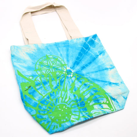 Tye - Dye Cotton Bag (6oz) - 38x42x12cm - Sea Shell - Blue/Green - Green Handle - SHAMTAM.COM