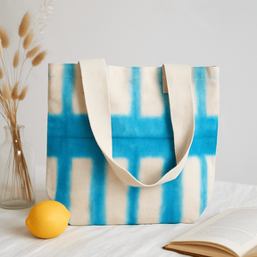 Tie - Dye Cotton Bag Sky Blue Blocks 8oz 38x42x12cm - SHAMTAM.COM