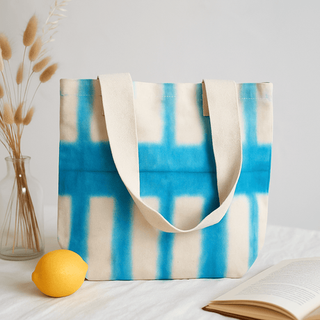 Tie - Dye Cotton Bag Sky Blue Blocks 8oz 38x42x12cm - SHAMTAM.COM