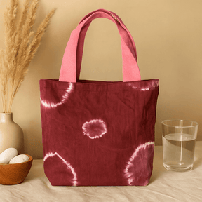Tie - Dye Cotton Tote Bag Maroon Rings Pink Handle - SHAMTAM.COM