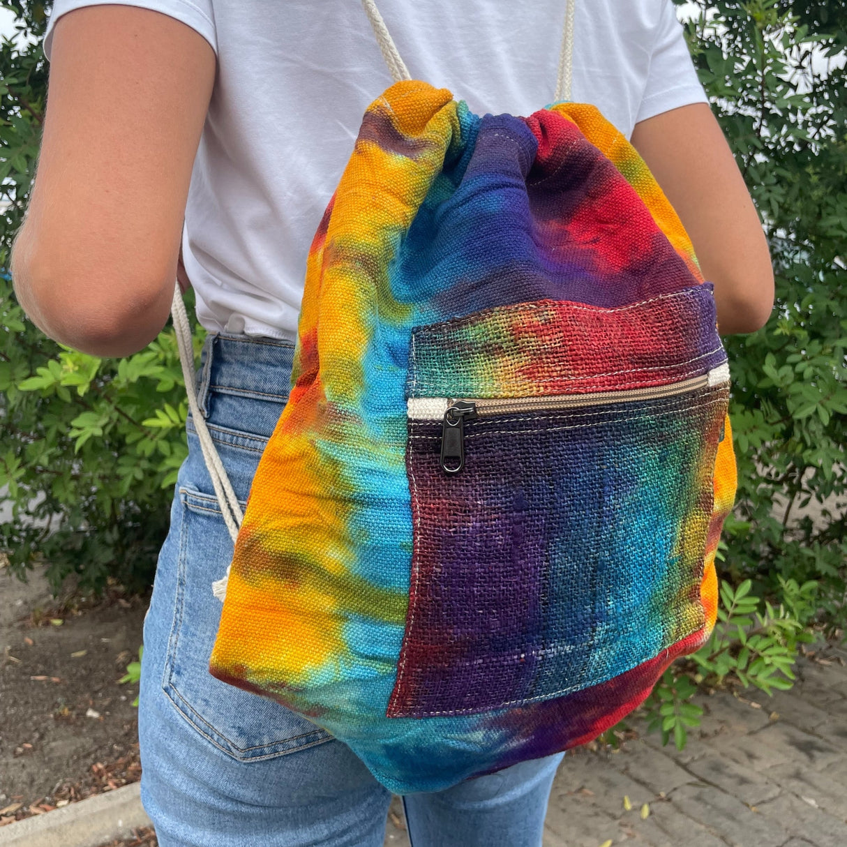 Boho Backpack Tiedye Hemp String Bag - SHAMTAM.COM