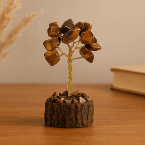 Tiger Eye Gemstone Tree 15 Gemstones Wood Base - SHAMTAM.COM