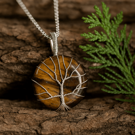 Tiger Eye Pendant Necklace Tree of Life - SHAMTAM.COM